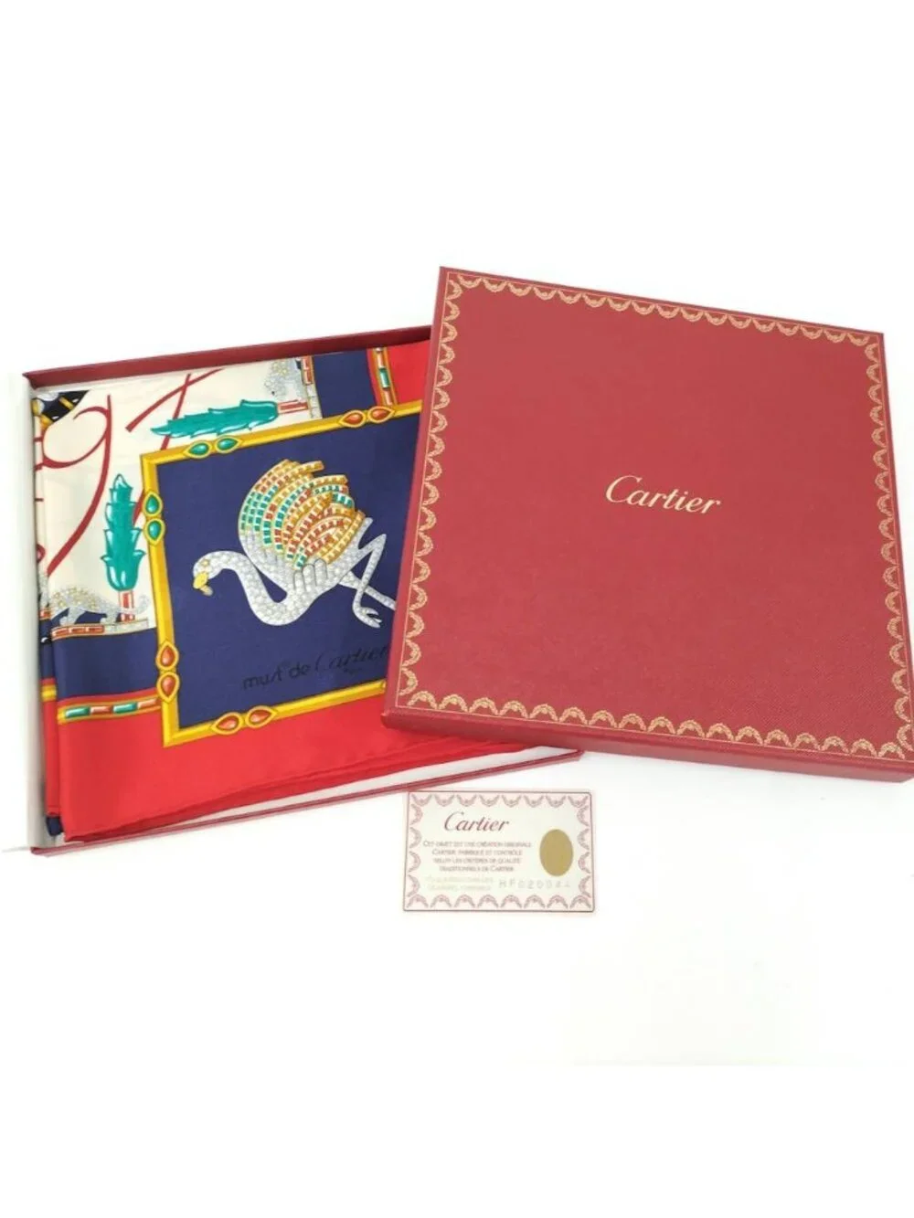 Cartier Scarf Silk 100% Red Navy Multicolor